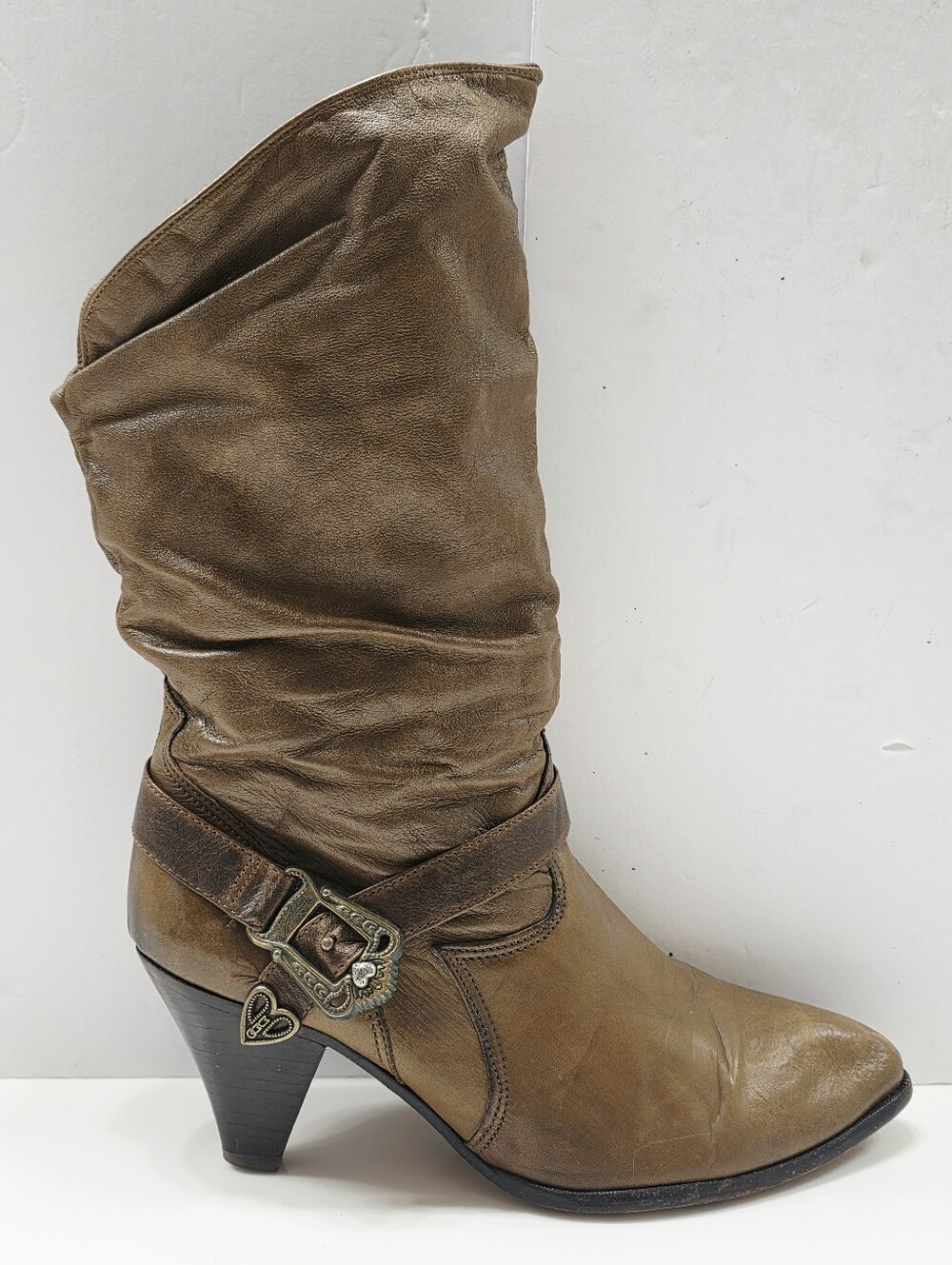 Zodiac USA SLOUCH Brown Leather Boot Heel Western Strap Metal Buckle 8.5 M Used
